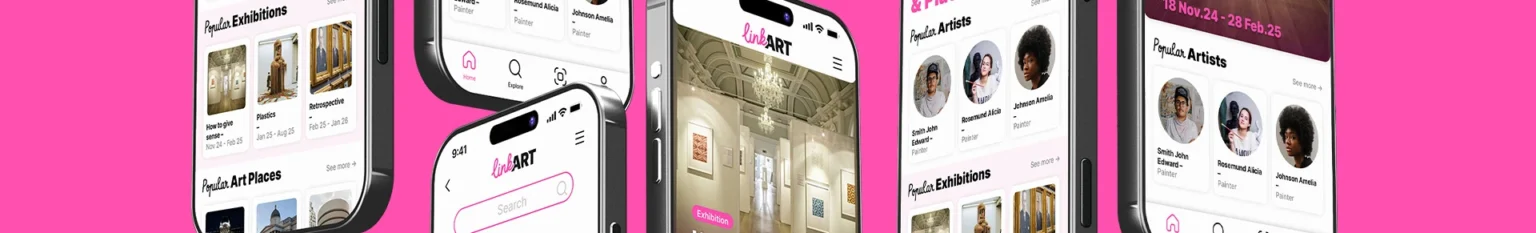 Bandeau d'écrans divers de l'application LinkArt