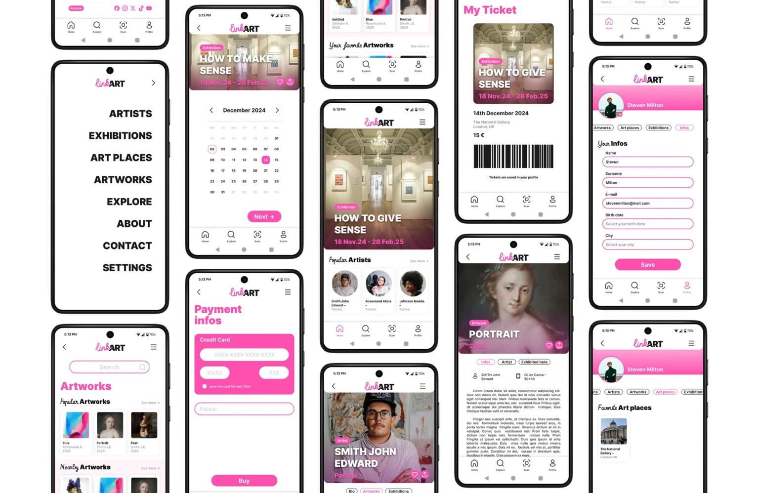 Visuel de mobiles avec des écrans clefs de l'application LinkArt