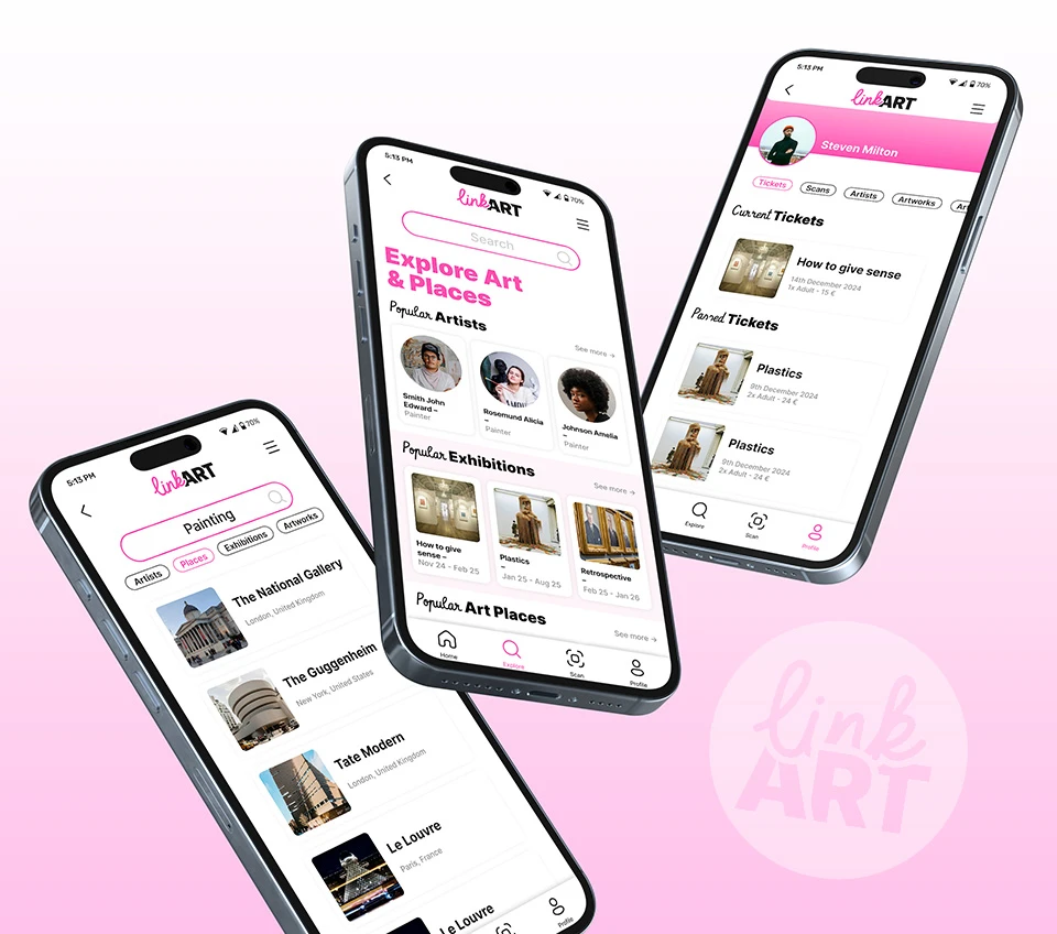Mobiles avec des écrans de fonctionnalité de l'application LinkArt