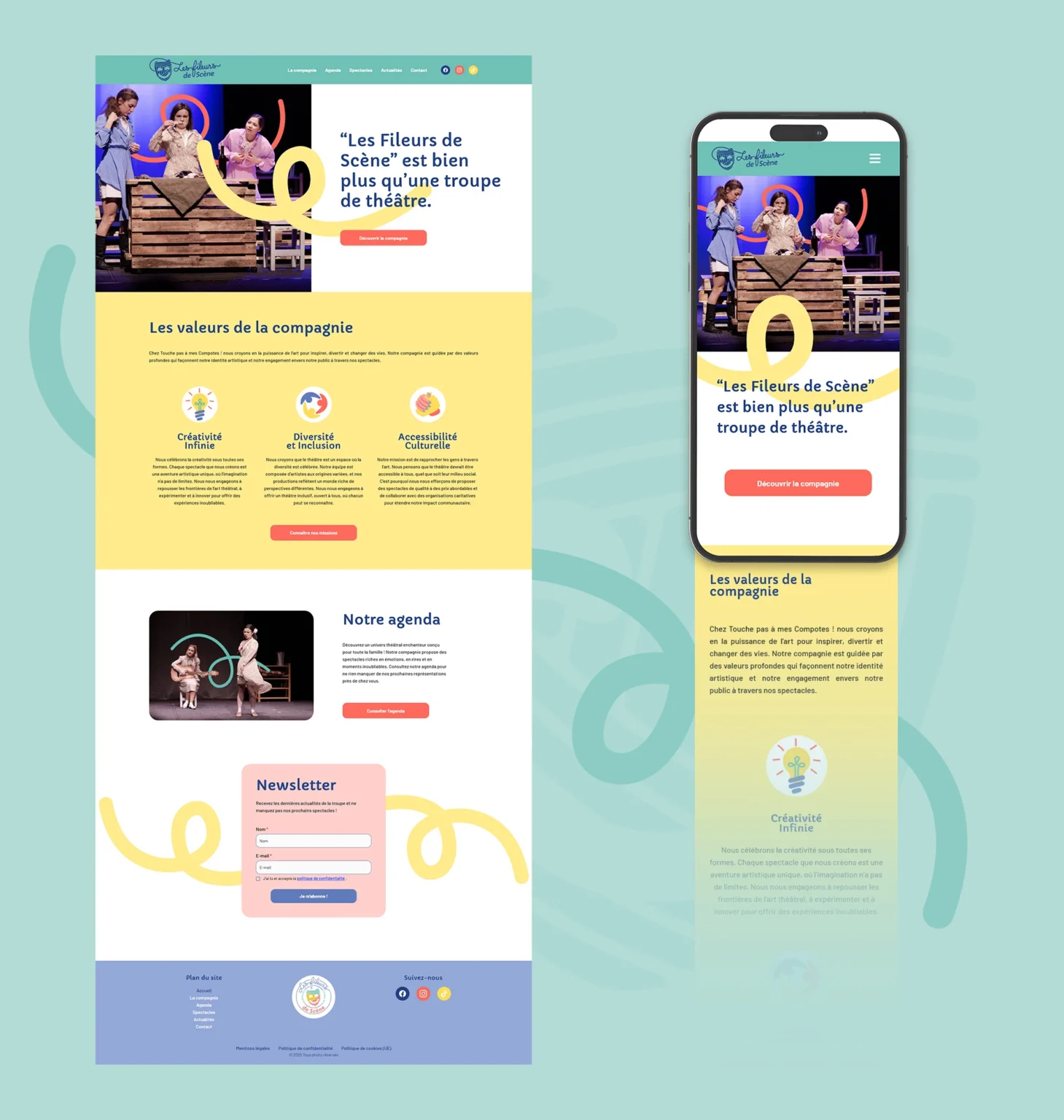 Home page du site des Fileurs de Scène, desktop et mobile