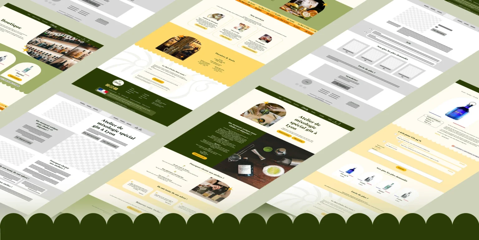 Wireframes et prototype du site web du Gincoq faits sur Figma