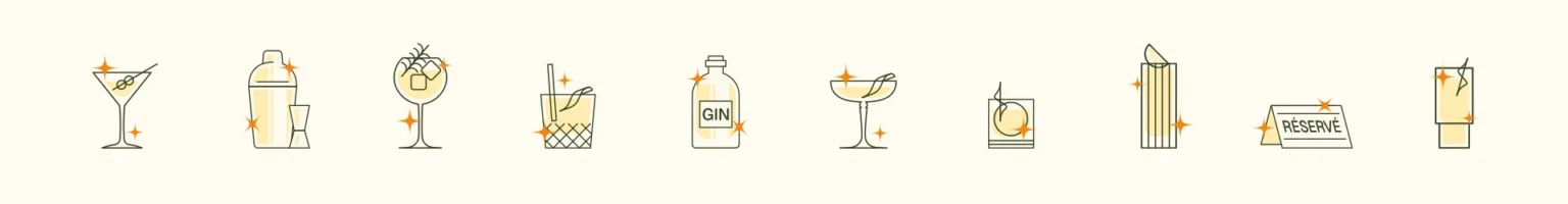 Visuel du design des pictogrammes des cocktails utilisés dans la direction artistique du Gincoq