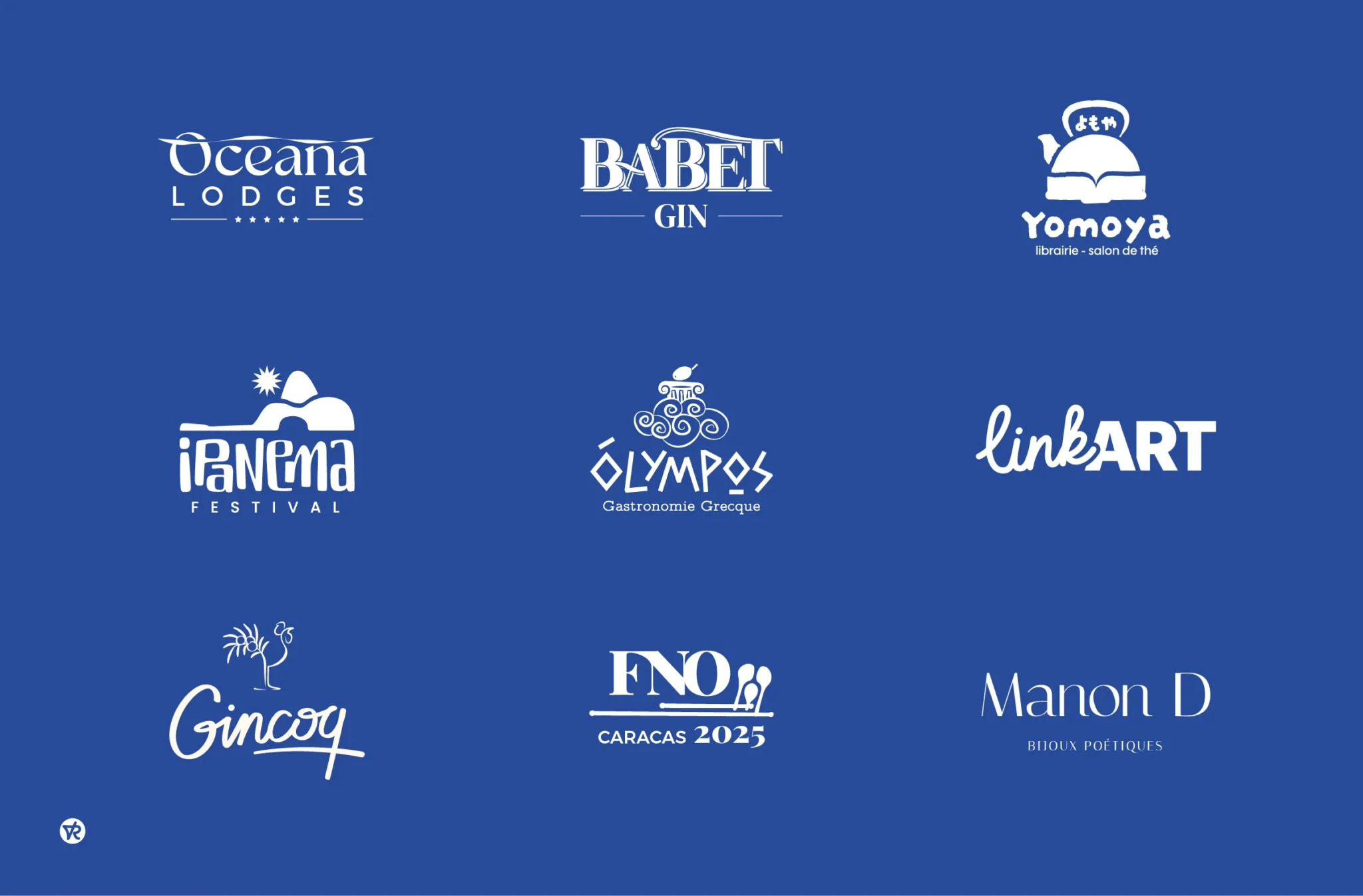 Design des logos du logofolio en blanc sur fond foncé