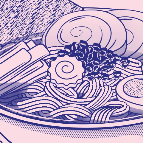 Vue d'un détail du design de l'illustration du ramen